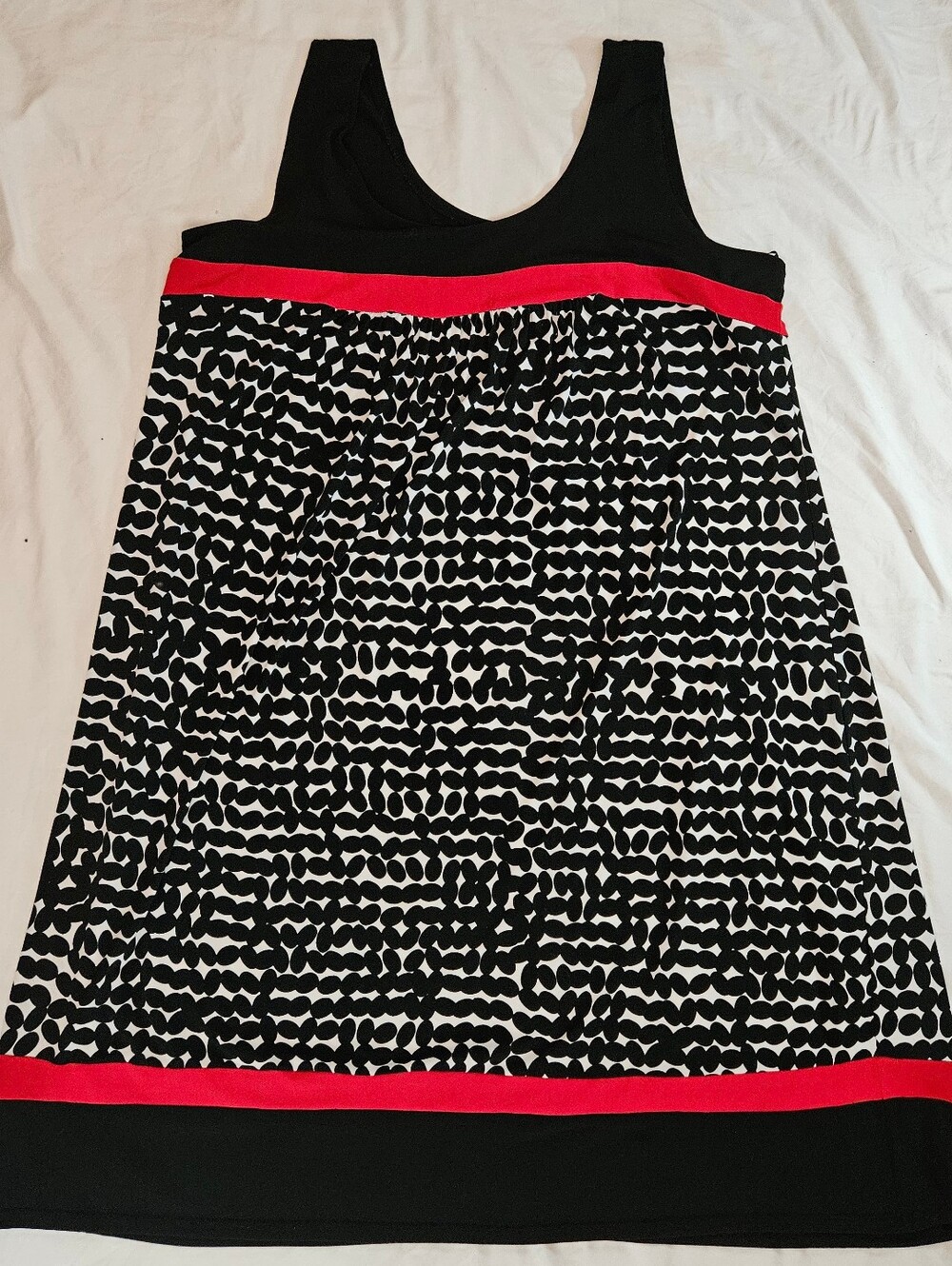 En Focus Studio Womens Black & White Print Sleeveless Red Trim Dress Size Medium
